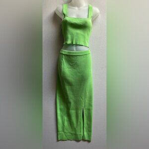 Zara Bright Green Rib tank/ Pencil Skirt Dress Set Sz L